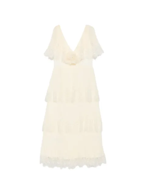 Self-Portrait lace-trim pleated midi dress