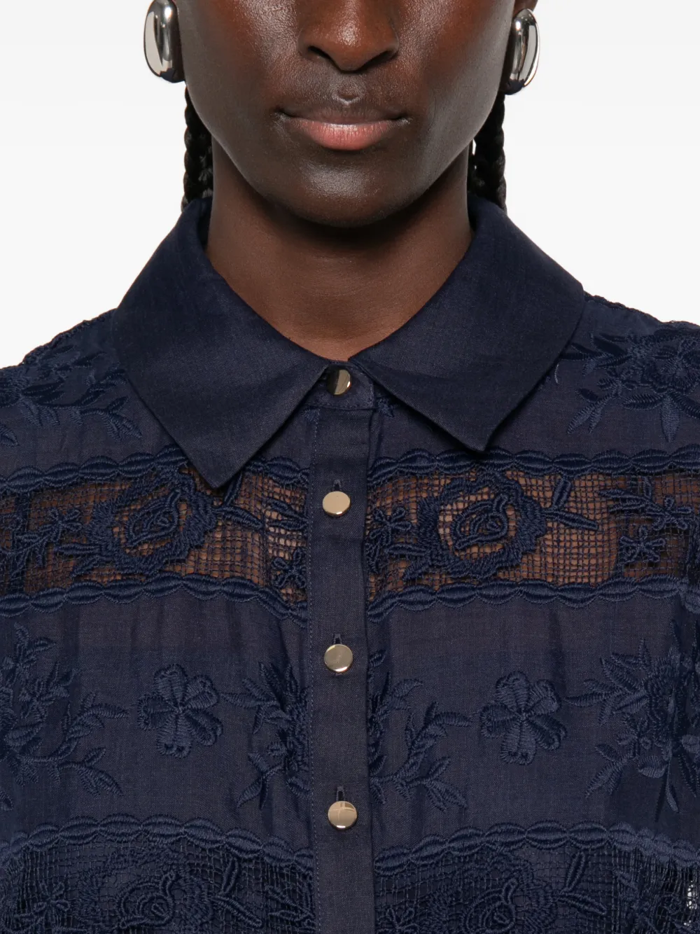 Self-Portrait Midi-jurk met borduurwerk Blauw