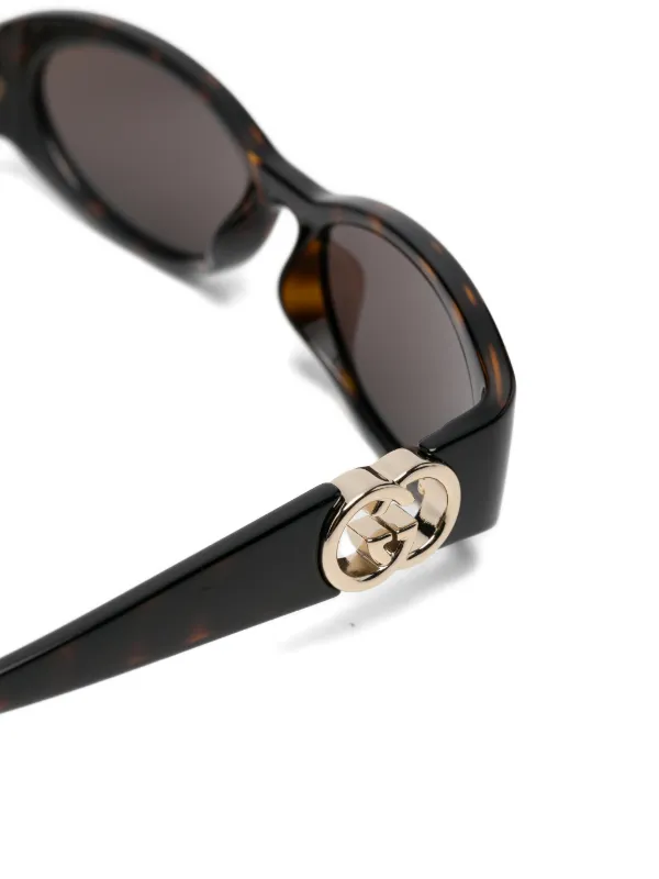 Gucci Pre-Owned Interlocking G oval-frame Sunglasses | ブラウン