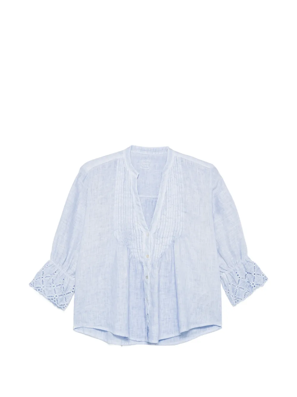 120% Lino broderie-anglaise pintuck blouse - Blu