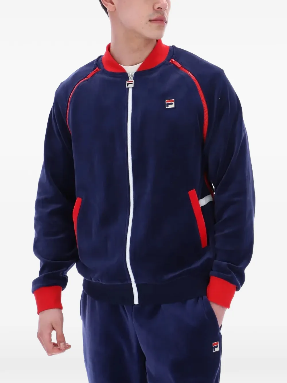 Fila Fluwelen trainingsjack met logopatch Blauw