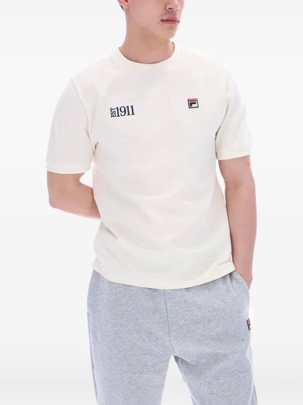 Fila Silvio T-shirt met geborduurde tekst en logopatch Beige