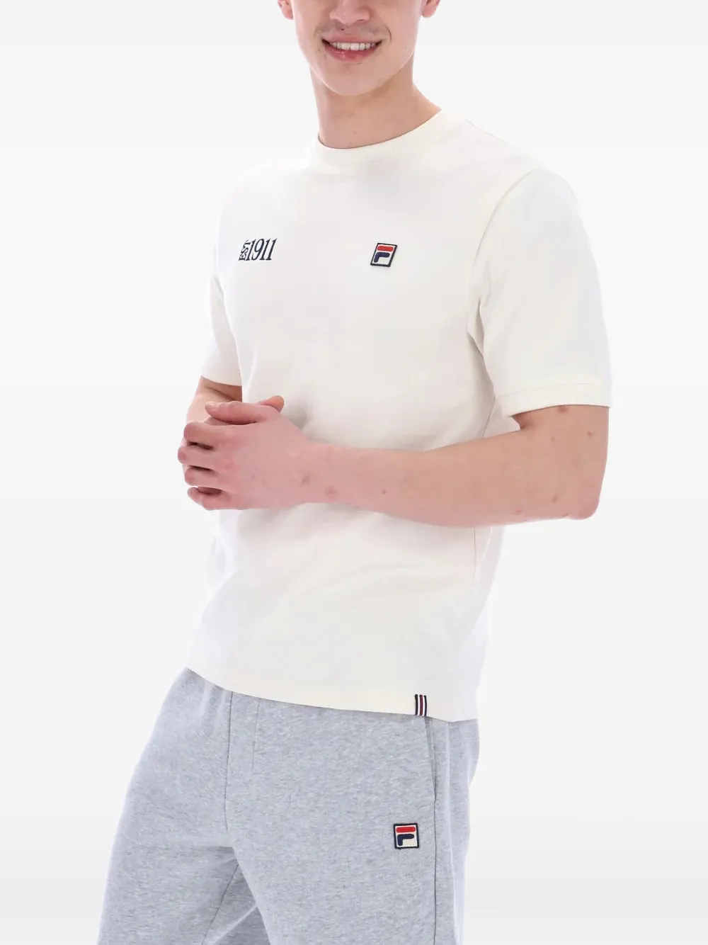 Fila Silvio T-shirt met geborduurde tekst en logopatch Beige