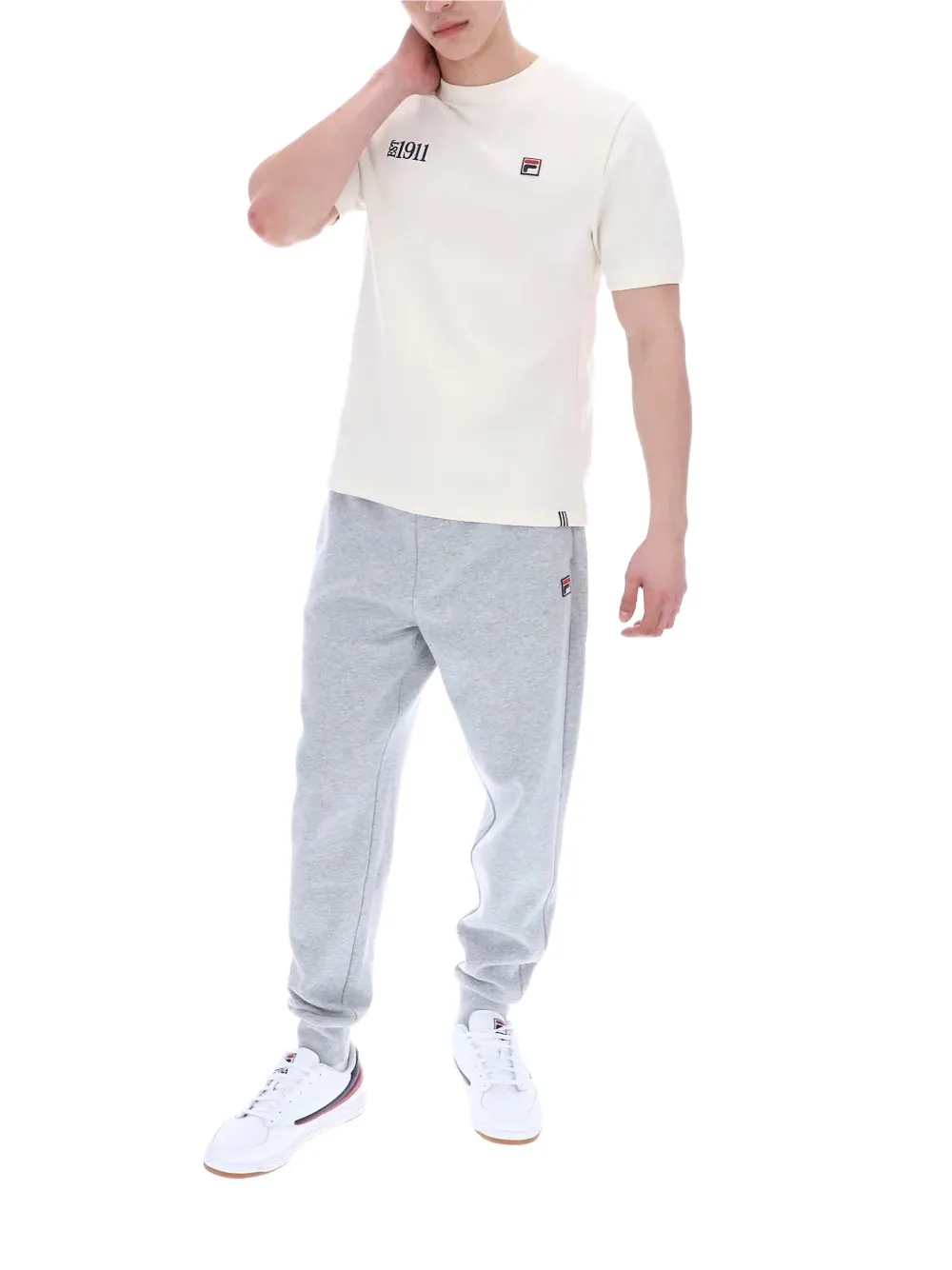 Fila Silvio T-shirt met geborduurde tekst en logopatch Beige