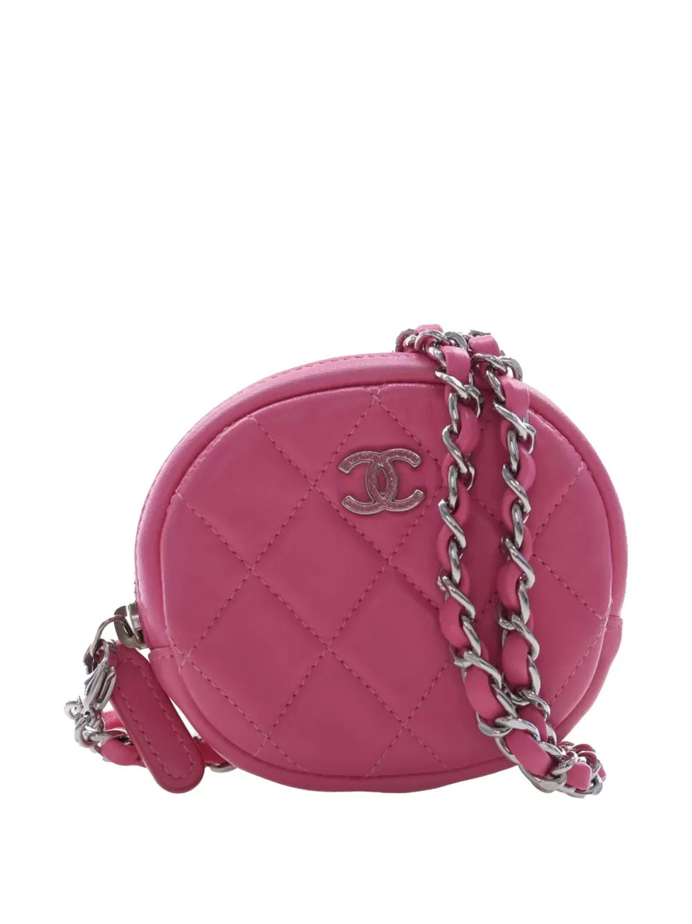CHANEL Pre-Owned 2019 CC Quilted Lambskin Zip Around Coin Pouch with Chain crossbody bag - Pink