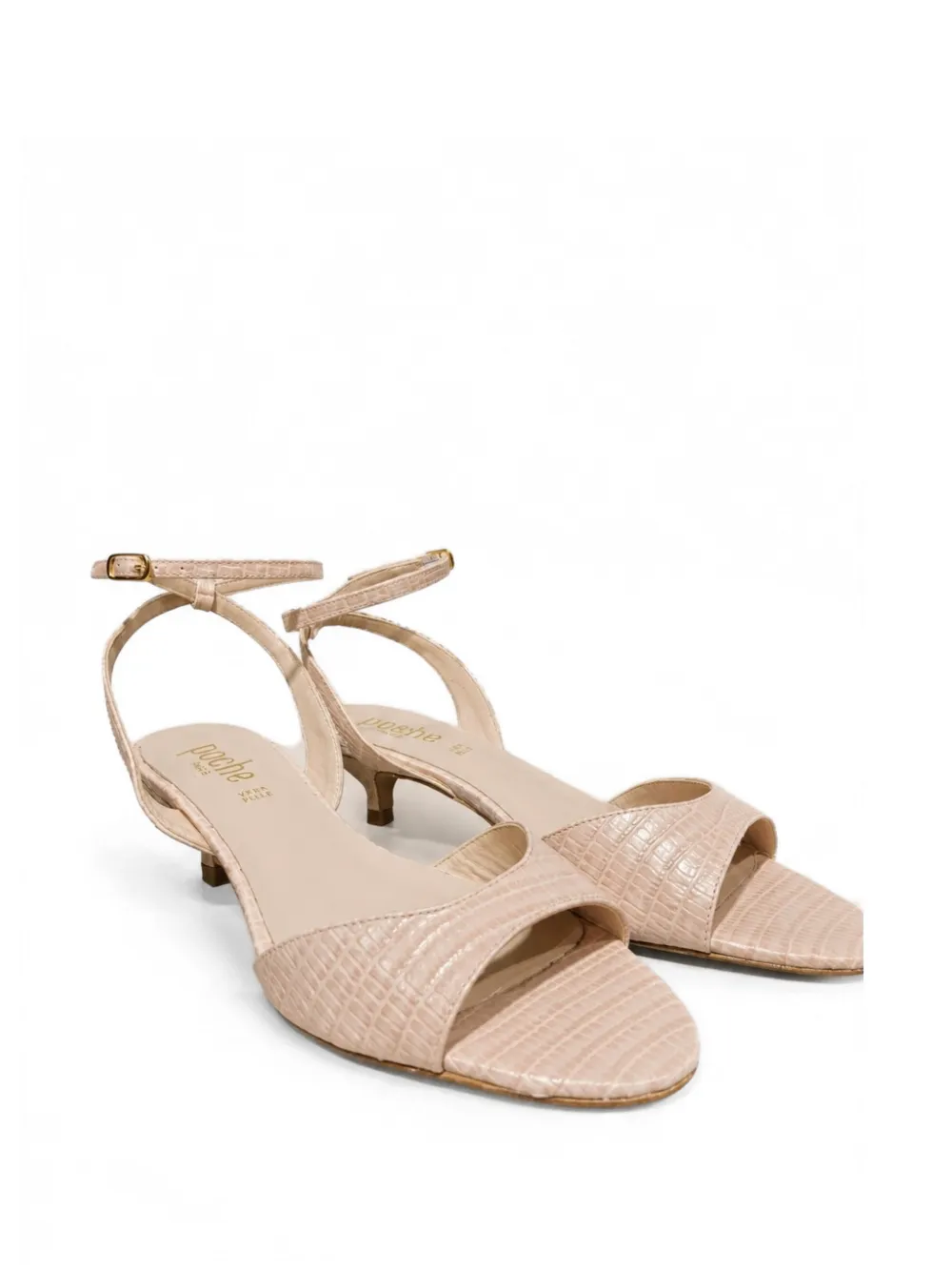 Poche Paris Sandalen met krokodillen-reliëf en enkelbandje Beige