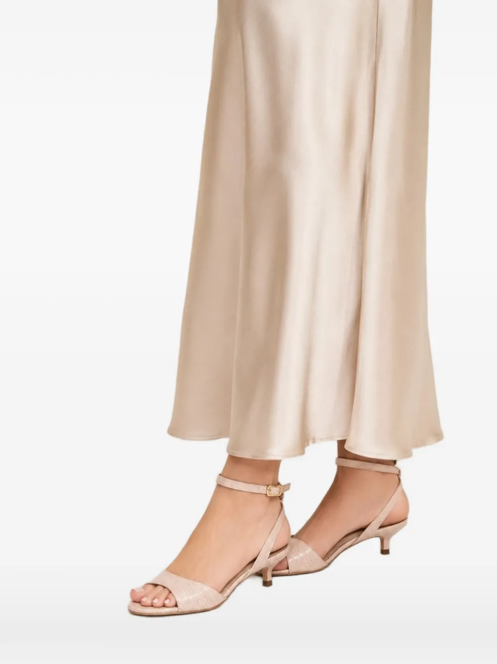 Poche Paris Sandalen met krokodillen-reliëf en enkelbandje Beige