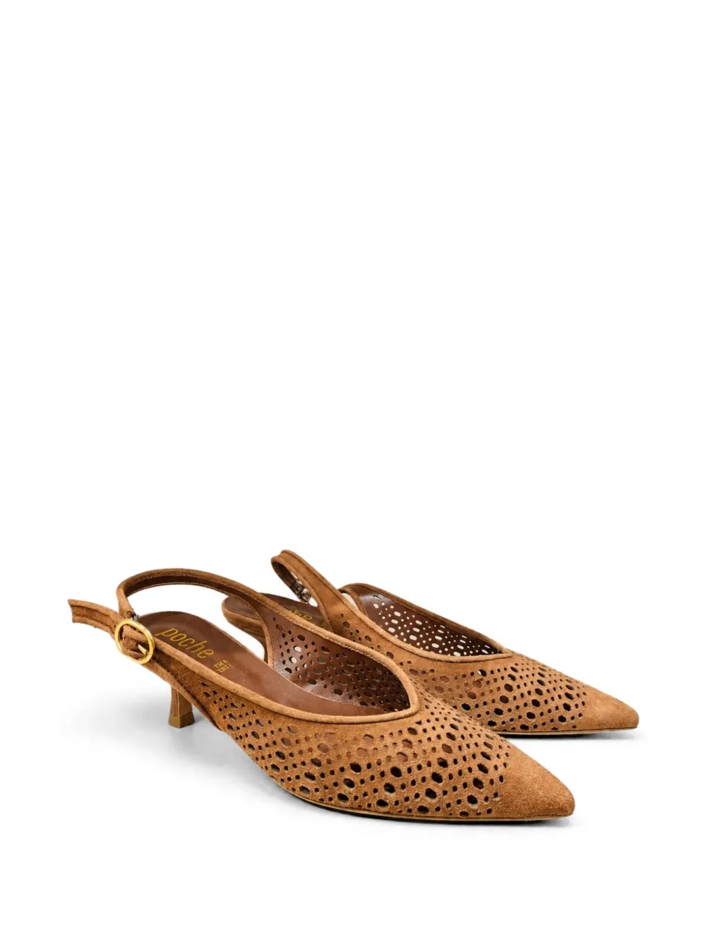 Poche Paris Geperforeerde suède slingback pumps Bruin