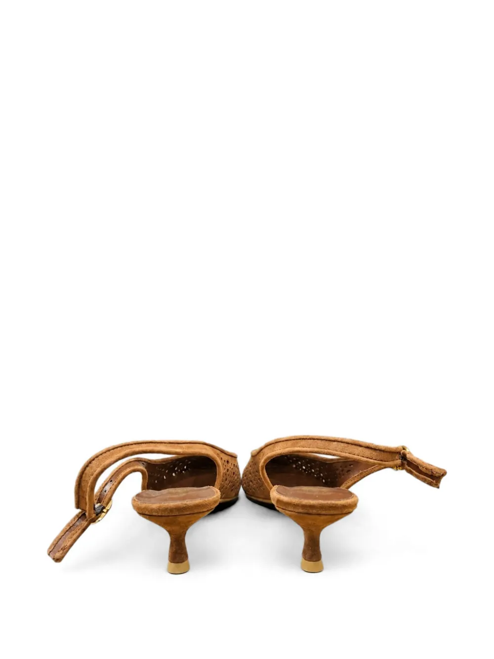 Poche Paris Geperforeerde suède slingback pumps Bruin