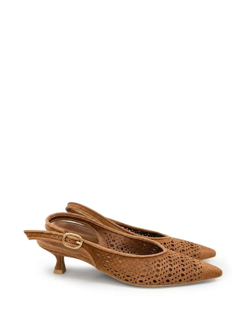 Poche Paris Geperforeerde suède slingback pumps Bruin