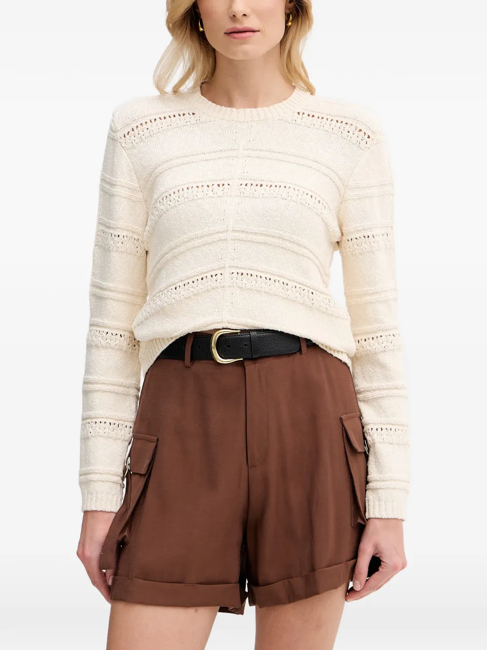 Hoss Intropia Iseult pointelle-knit crew-neck sweater - Nude