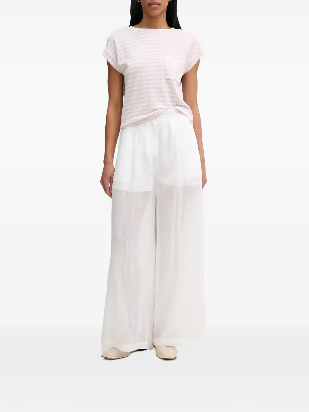 Isabelle Blanche sheer wide-leg trousers Wit
