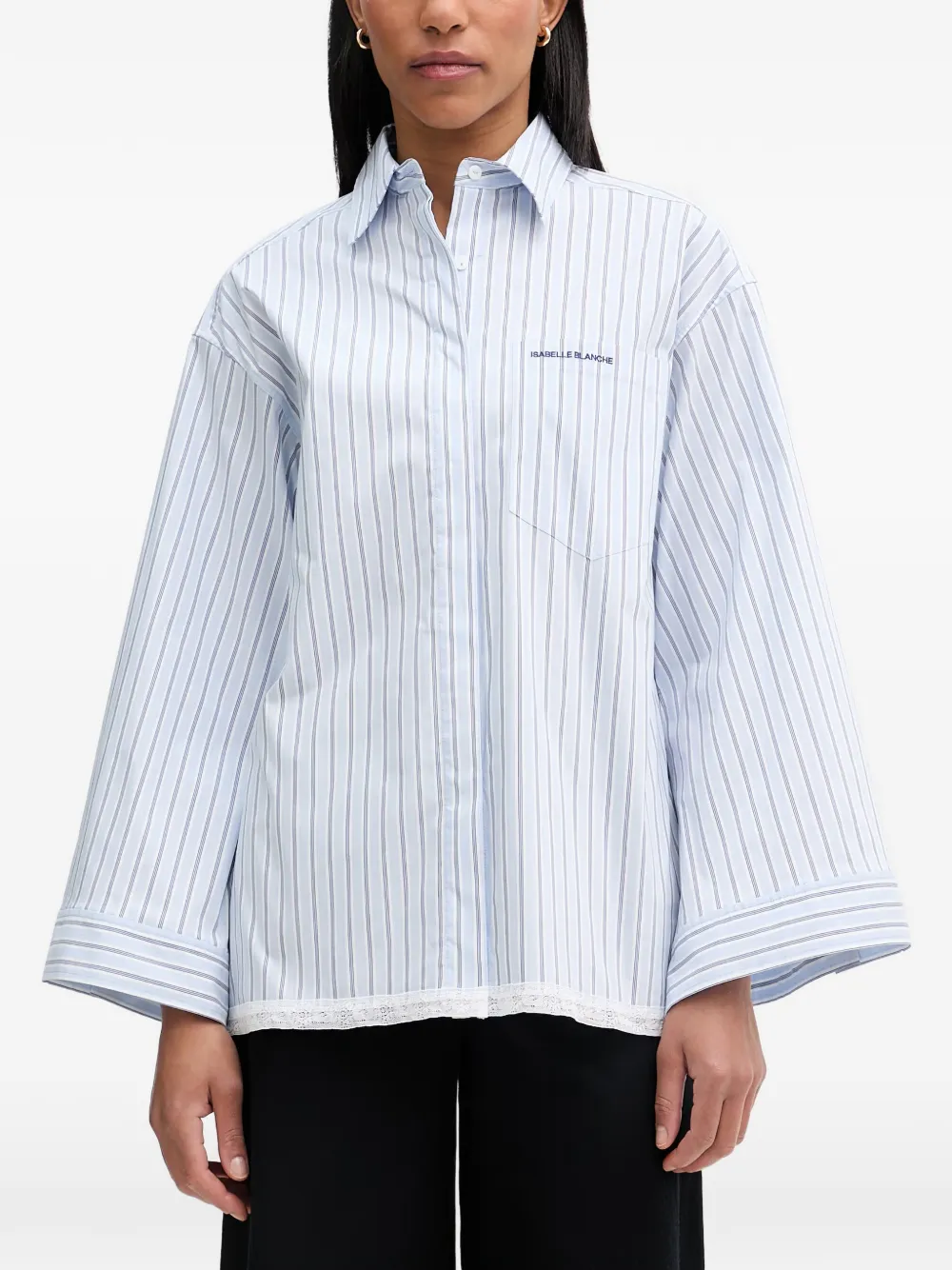 Isabelle Blanche lace-trim striped shirt