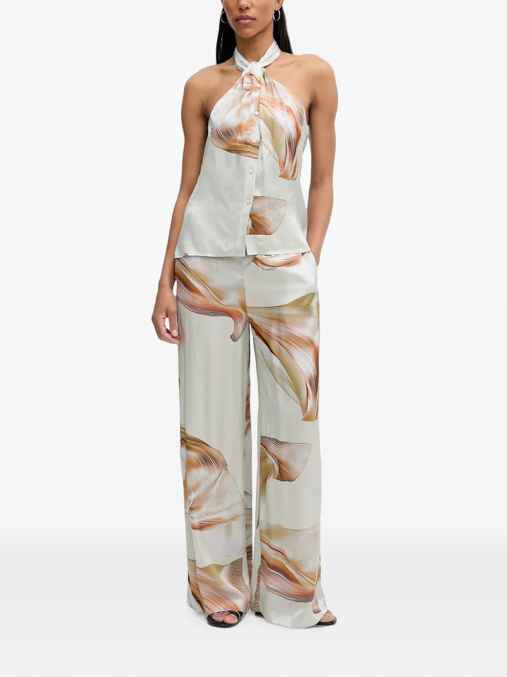 Isabelle Blanche abstract-print drawstring-waist trousers Beige