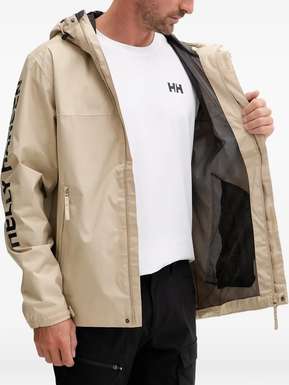 Helly Hansen Ervik logo-print hooded jacket Beige