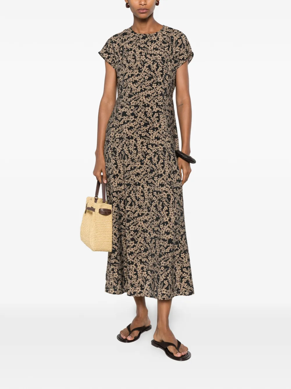 Marc O'Polo Jurk met kapmouwen en bloemenprint Blauw
