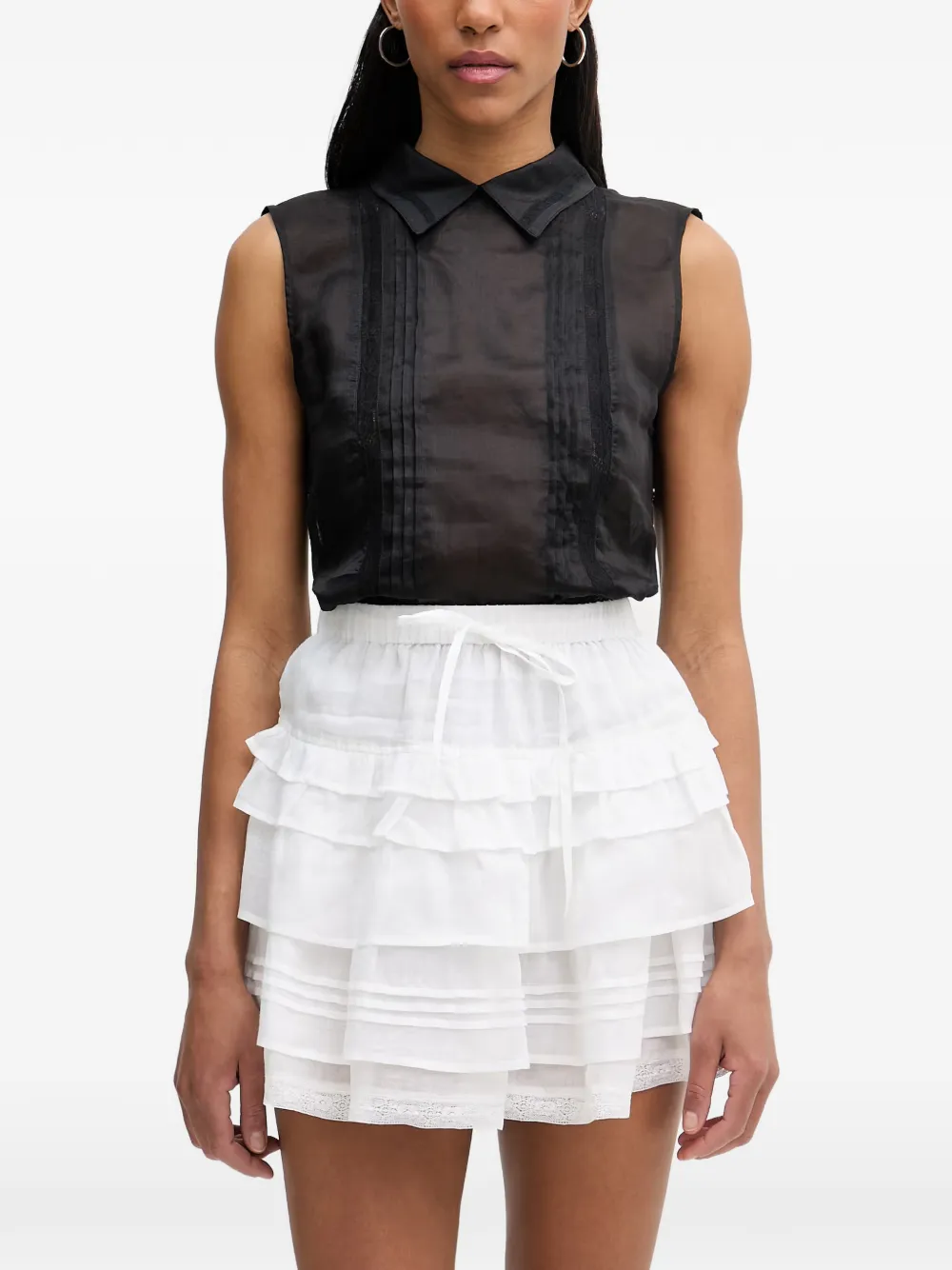 Isabelle Blanche pintuck-detail lace-trim top