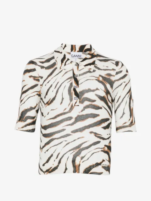 GANNI playera tipo polo con estampado de tigre