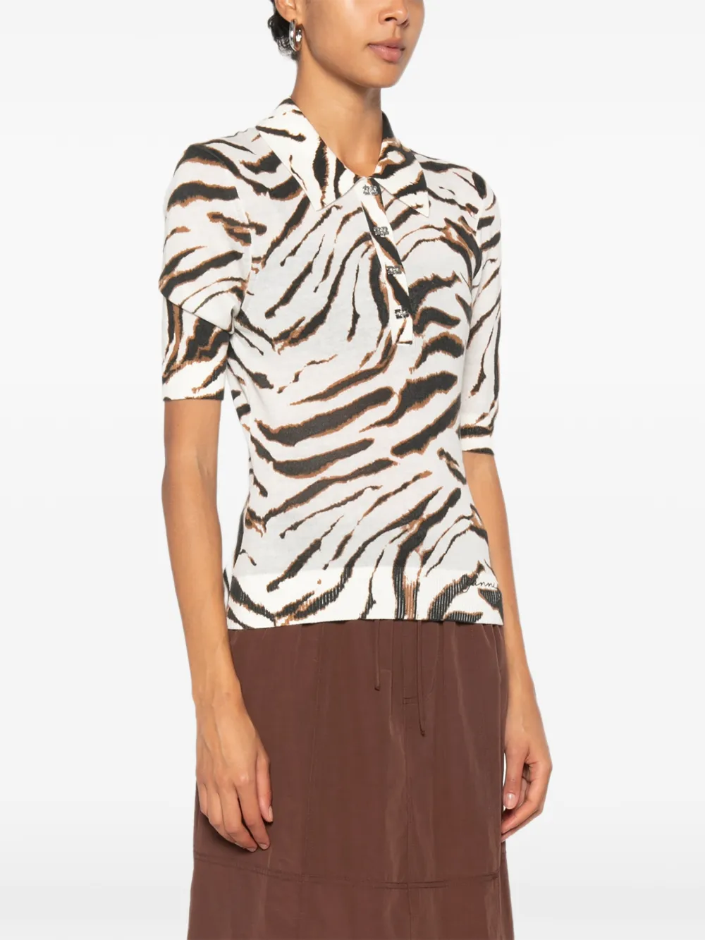 GANNI Polotop met tijgerprint Wit