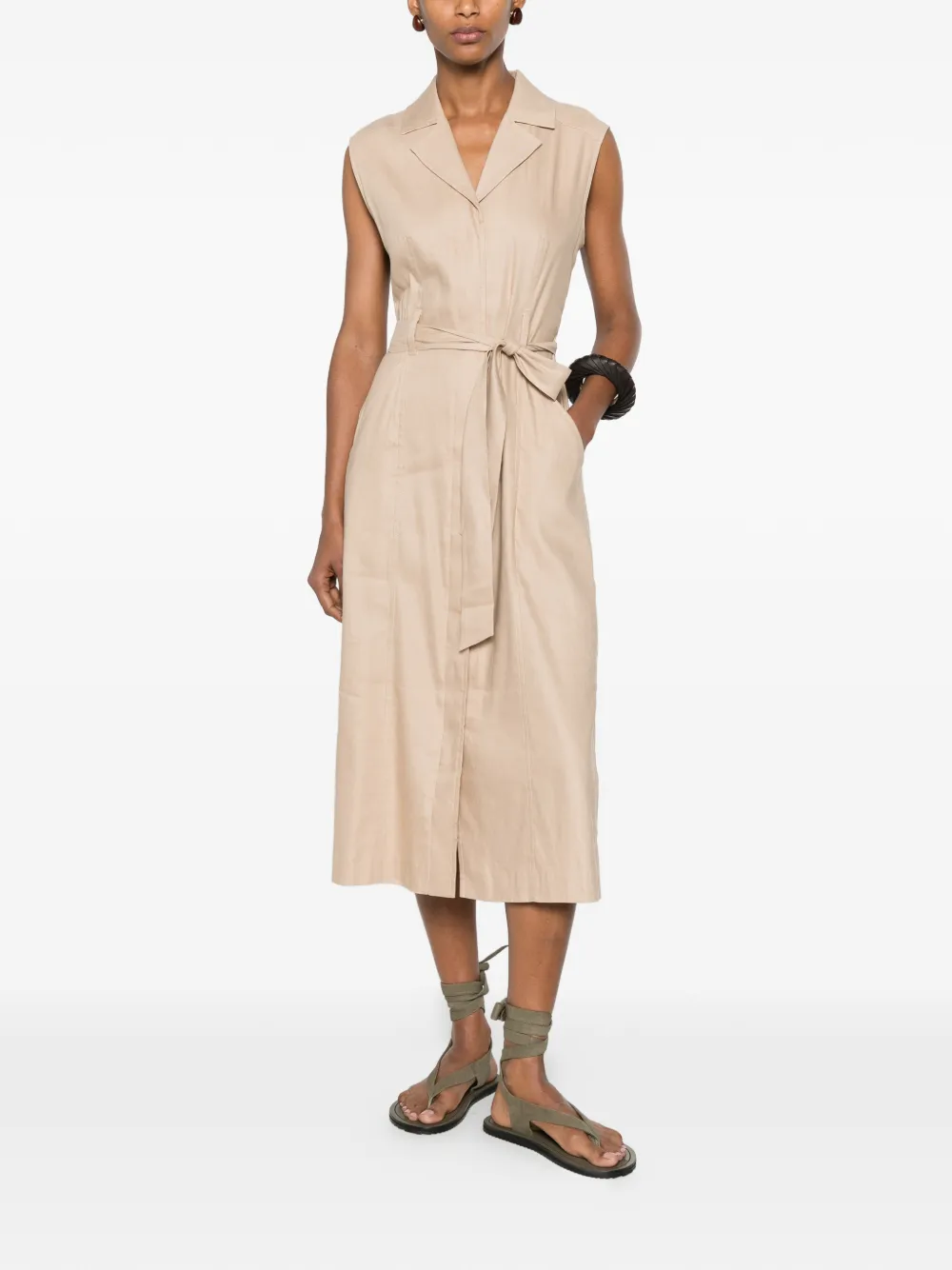 Marc O'Polo Mouwloze jurk met ceintuur Beige