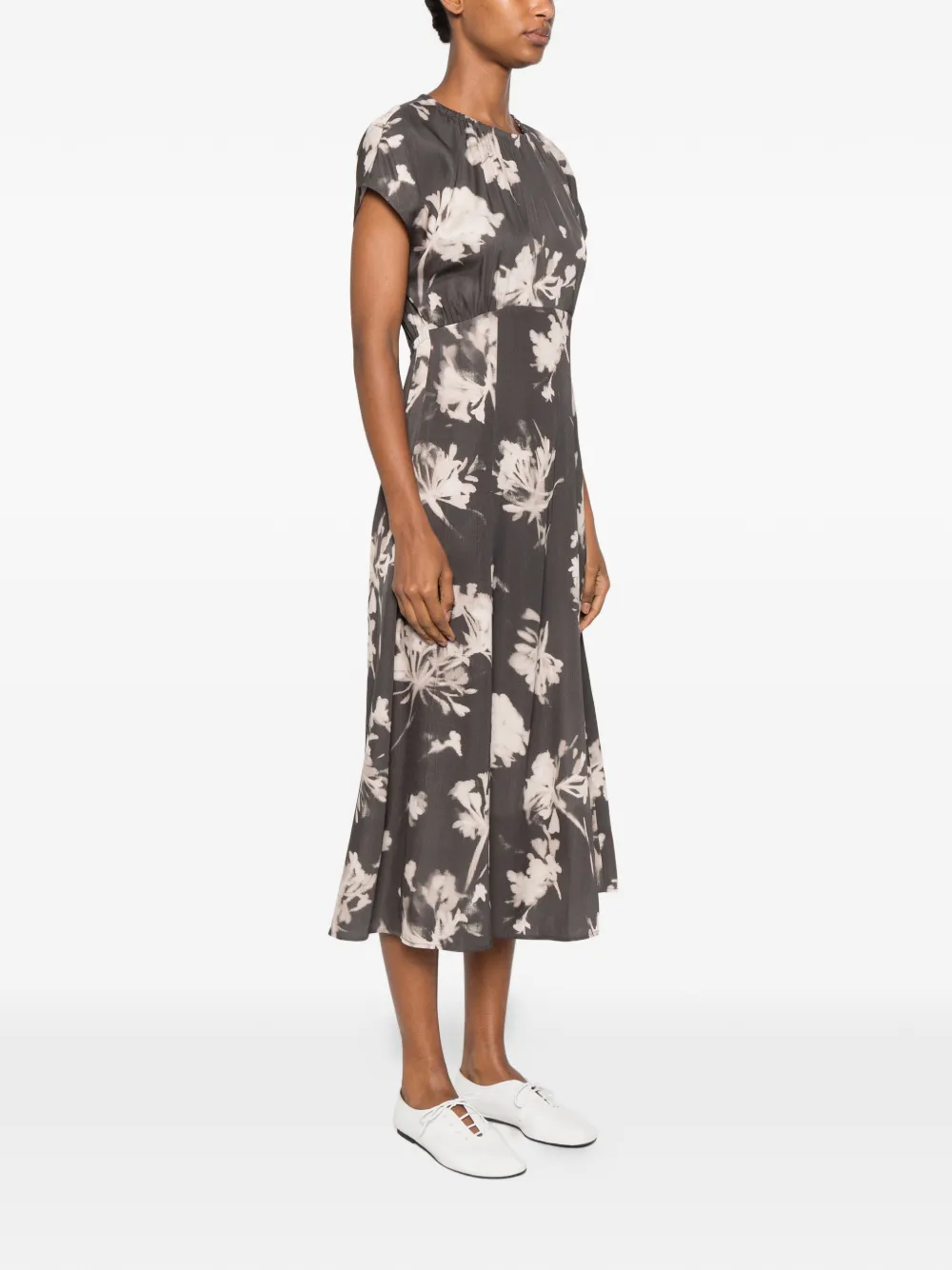 Marc O'Polo midi-jurk met bloemenprint en zijsplit Grijs