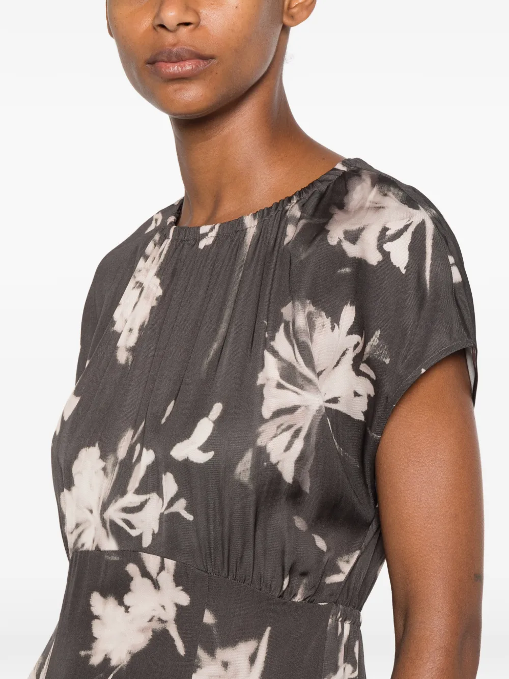 Marc O'Polo midi-jurk met bloemenprint en zijsplit Grijs