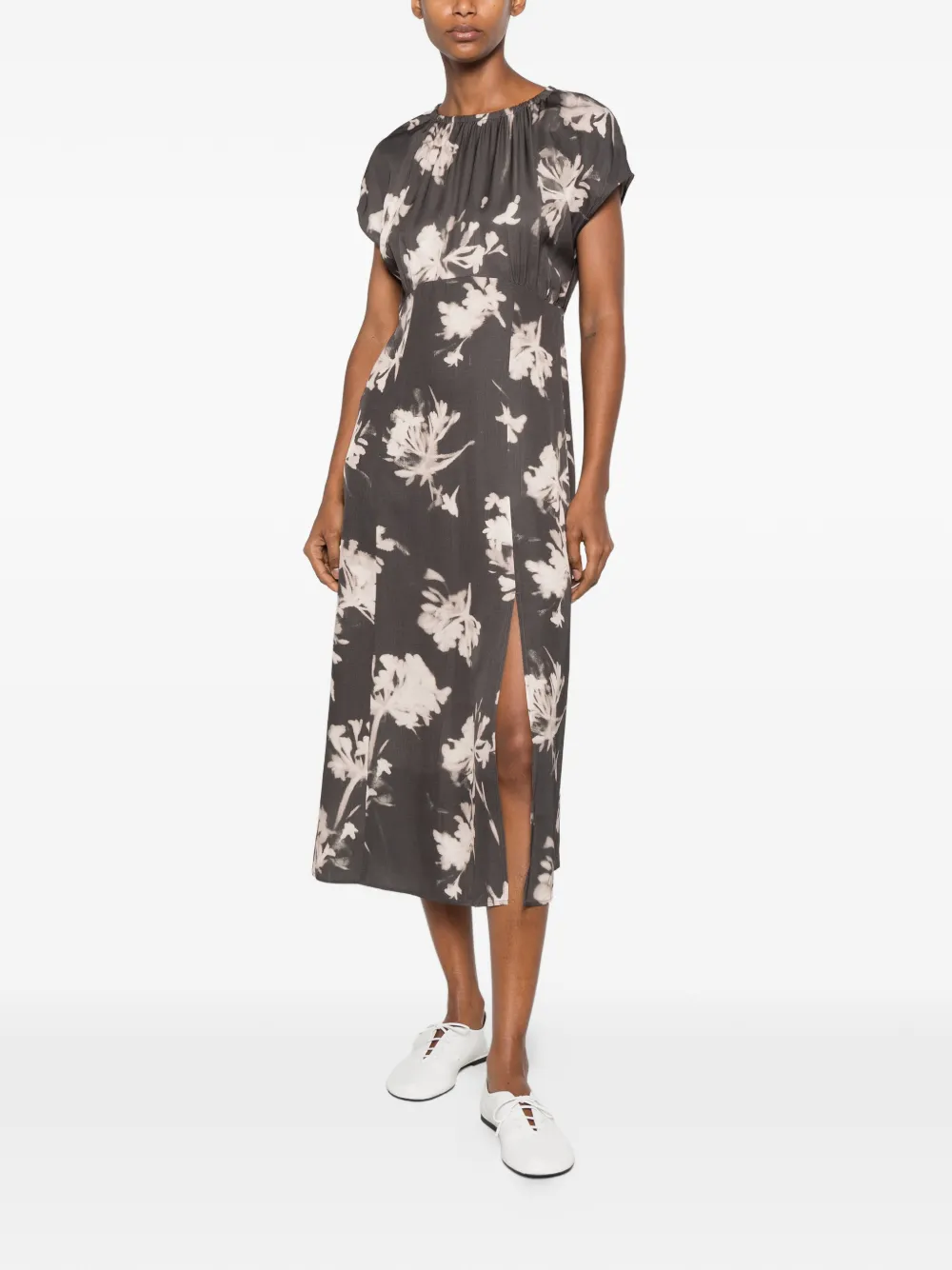 Marc O'Polo midi-jurk met bloemenprint en zijsplit Grijs