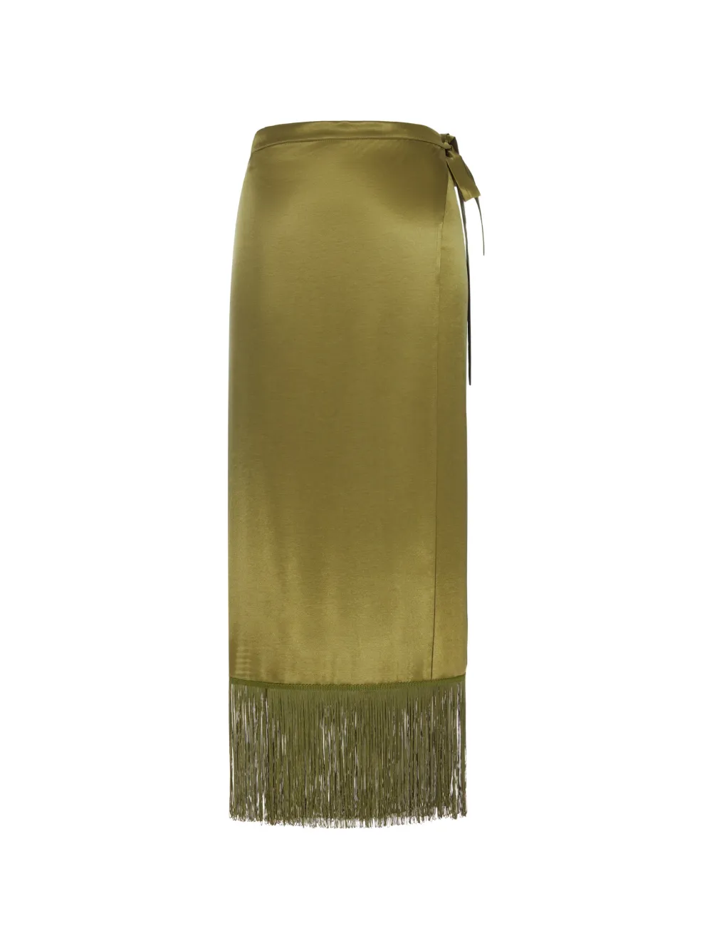 THE NINA STUDIO Maia fringe-trimmed wrap midi skirt - Verde
