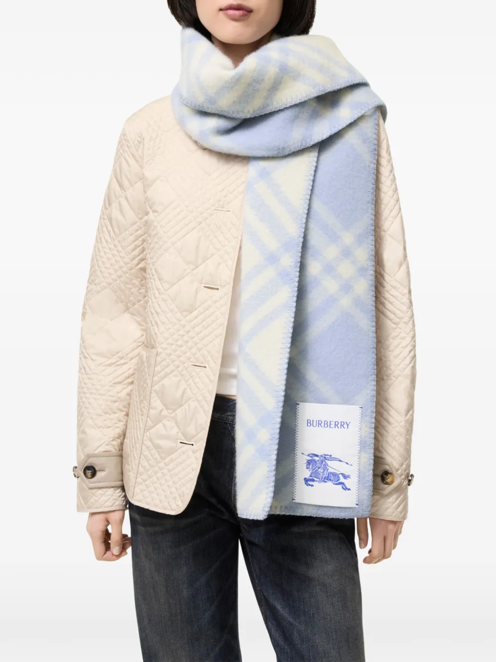 Burberry Geruite geborstelde wollen sjaal Blauw