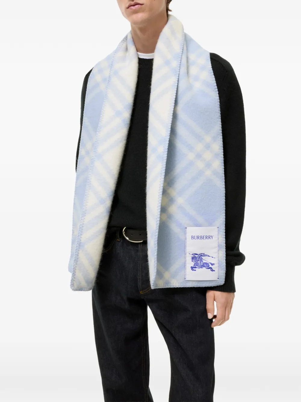 Burberry Geruite geborstelde wollen sjaal Blauw
