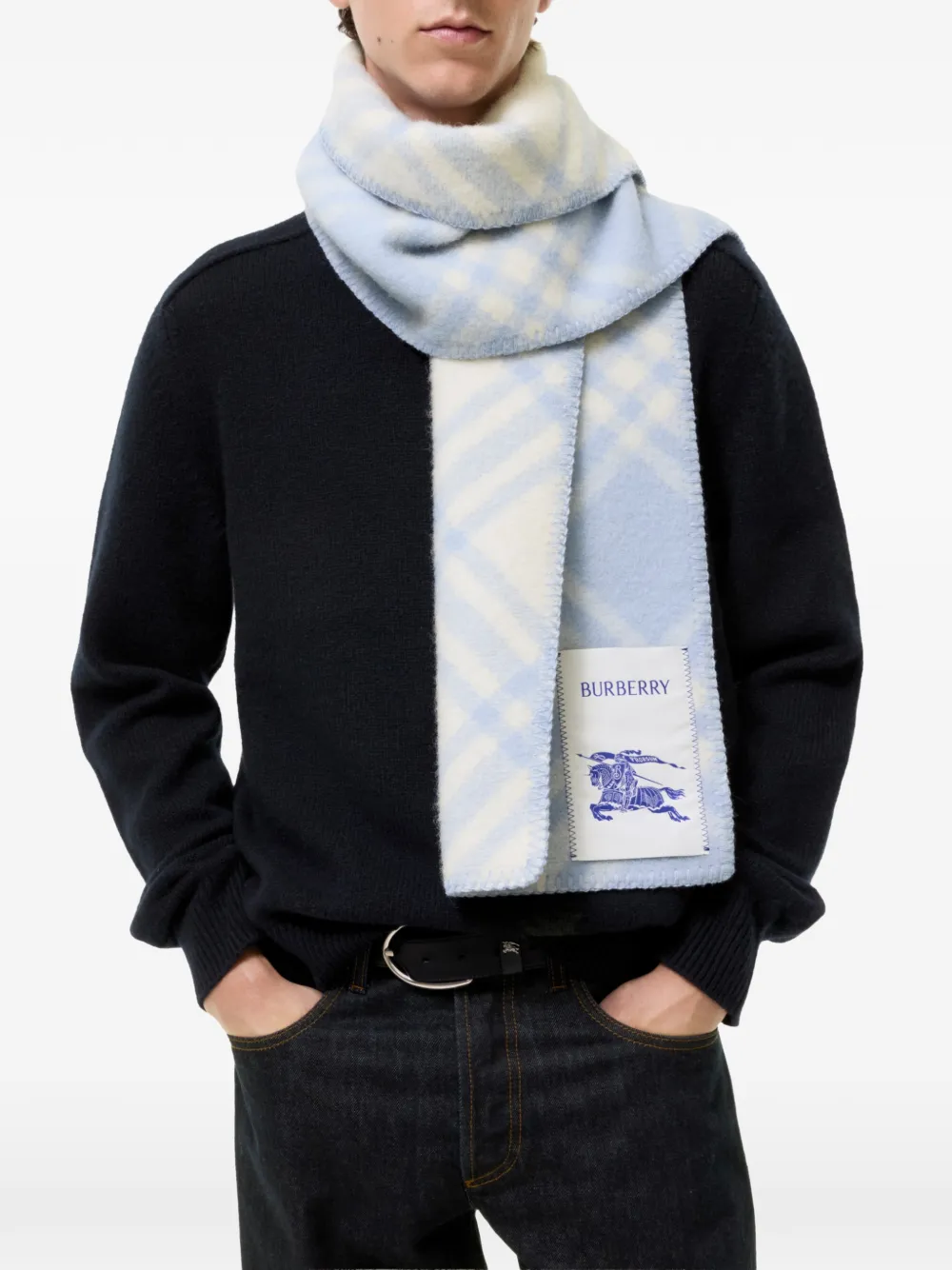 Burberry Geruite geborstelde wollen sjaal Blauw