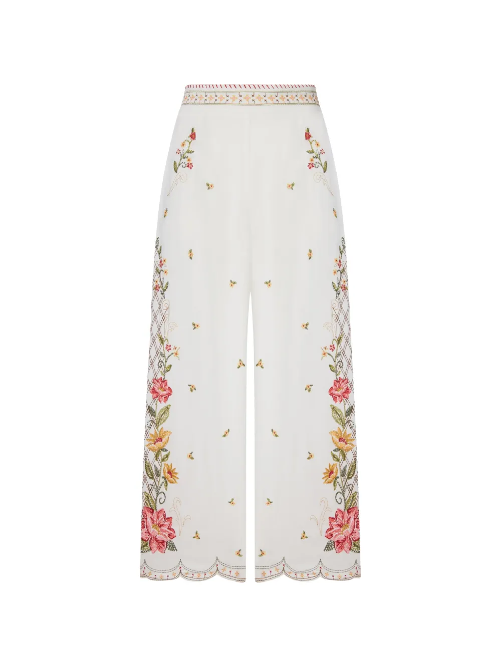 FARM Rio floral-embroidered palazzo pants - Bianco