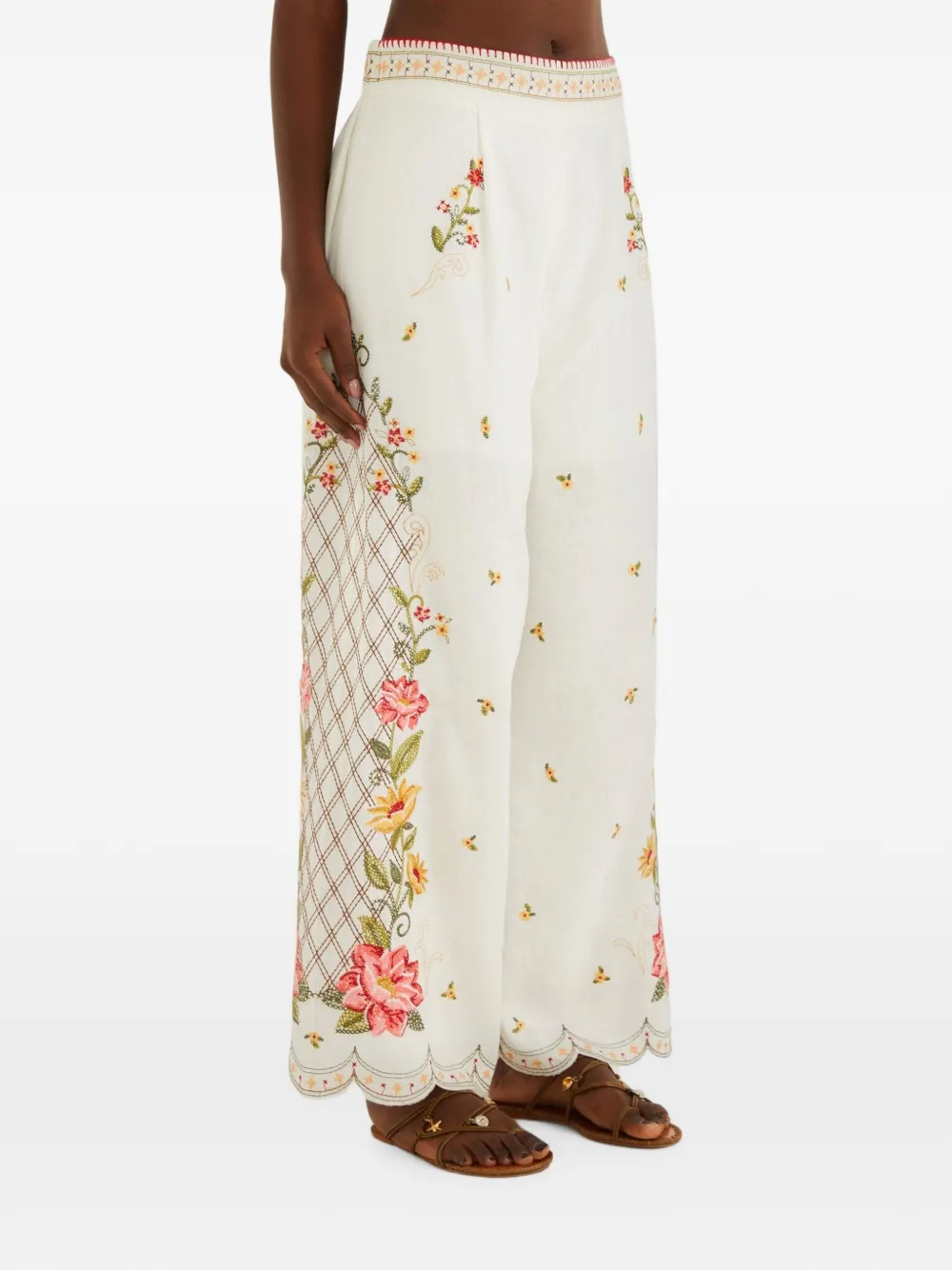 FARM Rio floral-embroidered palazzo pants