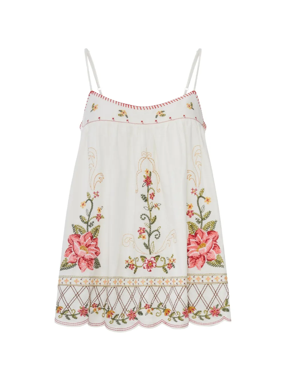 FARM Rio floral-embroidered scalloped-hem top - Bianco