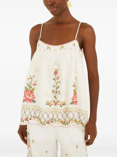 FARM Rio Flower Embroidery scalloped-hem blouse