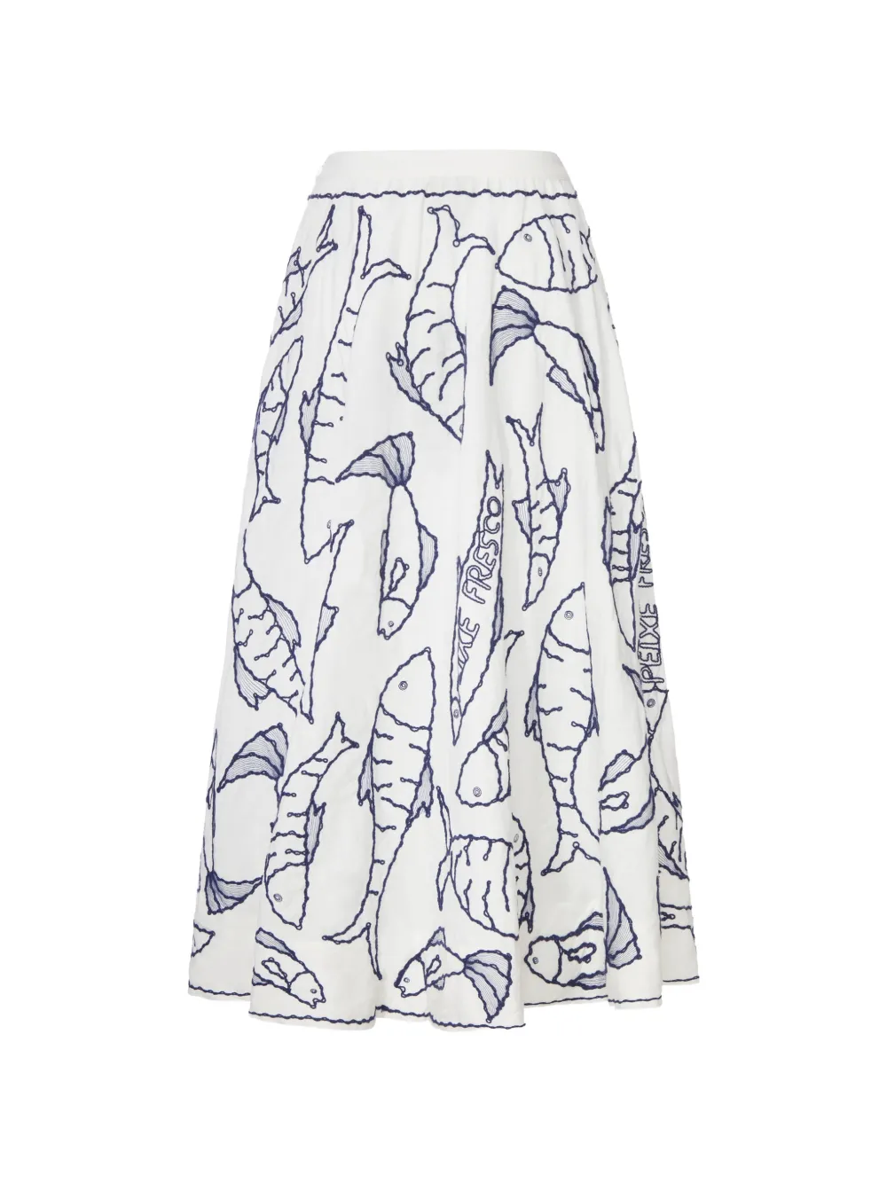 FARM Rio embroidered linen midi skirt - Bianco