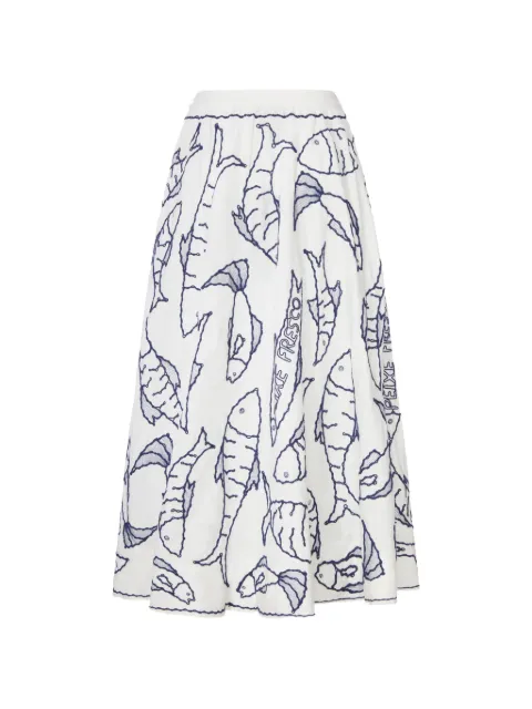 FARM Rio embroidered linen midi skirt