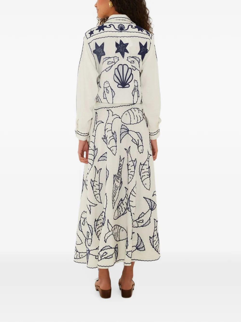 FARM Rio embroidered linen midi skirt