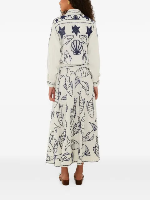 FARM Rio embroidered linen midi skirt