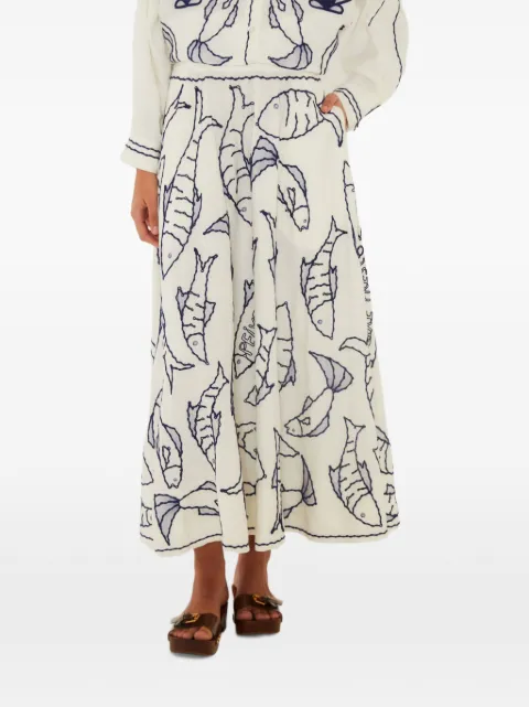 FARM Rio fresh fish embroidered midi skirt