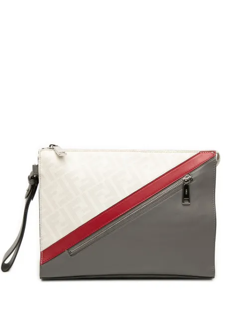 Fendi Pre-Owned 2010-2026 Zucca Coated Canvas FF 1974 Diagonal Vitello Liberty Front Zip clutch bag