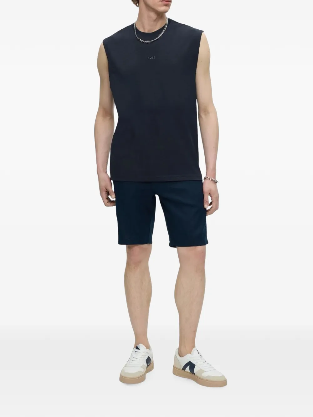 BOSS Katoenen T-shirt met geborduurd logo Blauw