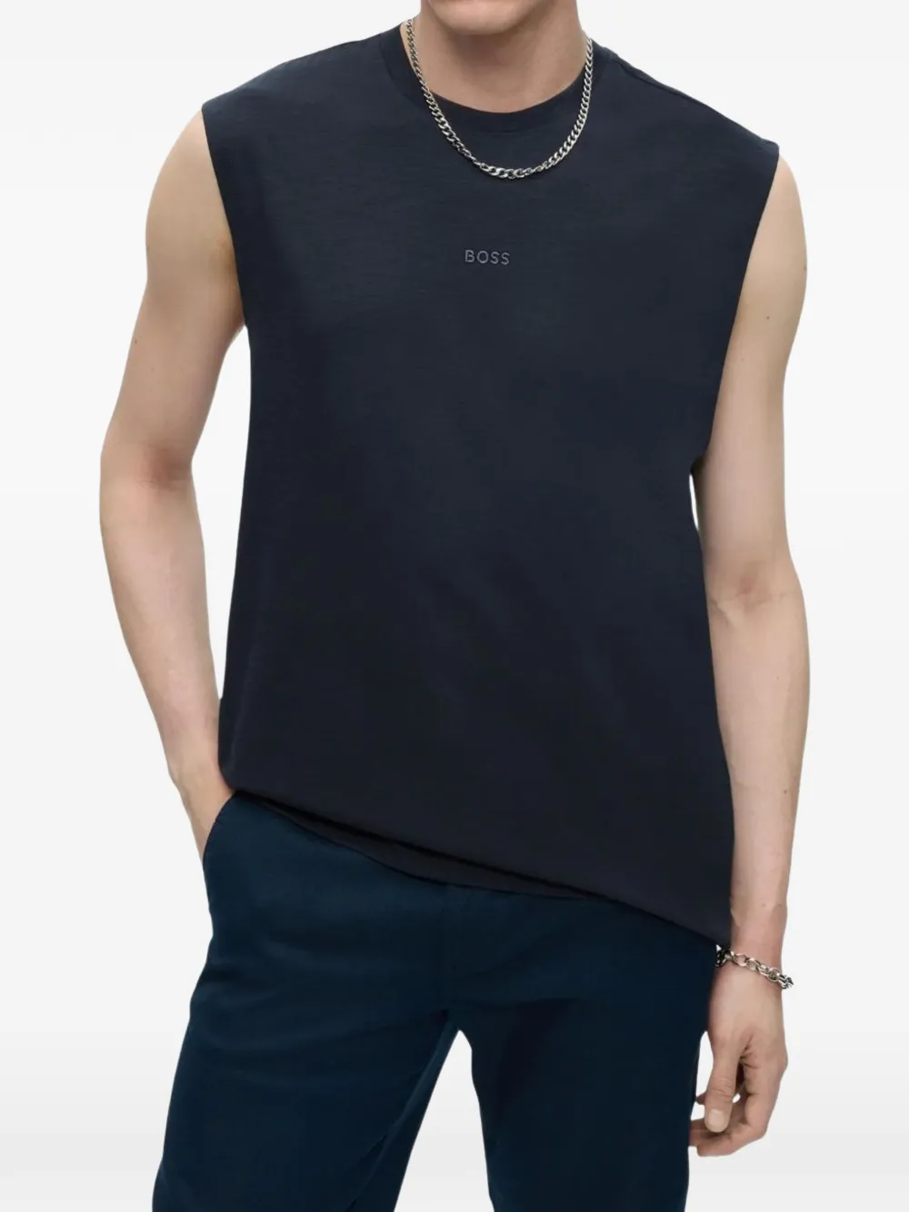 BOSS Katoenen T-shirt met geborduurd logo Blauw