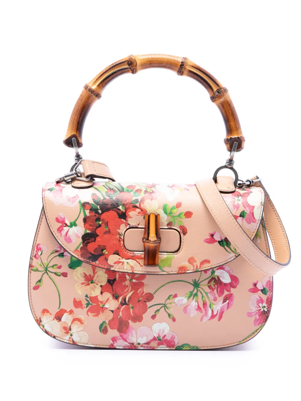 Gucci Pre-Owned 2016-2026 Medium Calfskin Blooms Bamboo Top Handle Bag satchel - Rosa
