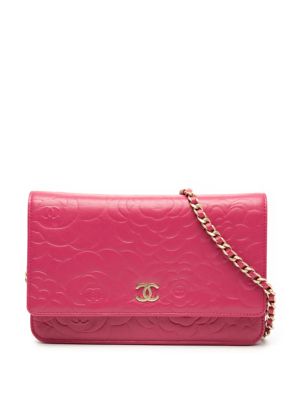 CHANEL Pre-Owned 2012 CC Embossed Lambskin Camellia Wallet On Chain crossbody bag - Rosa