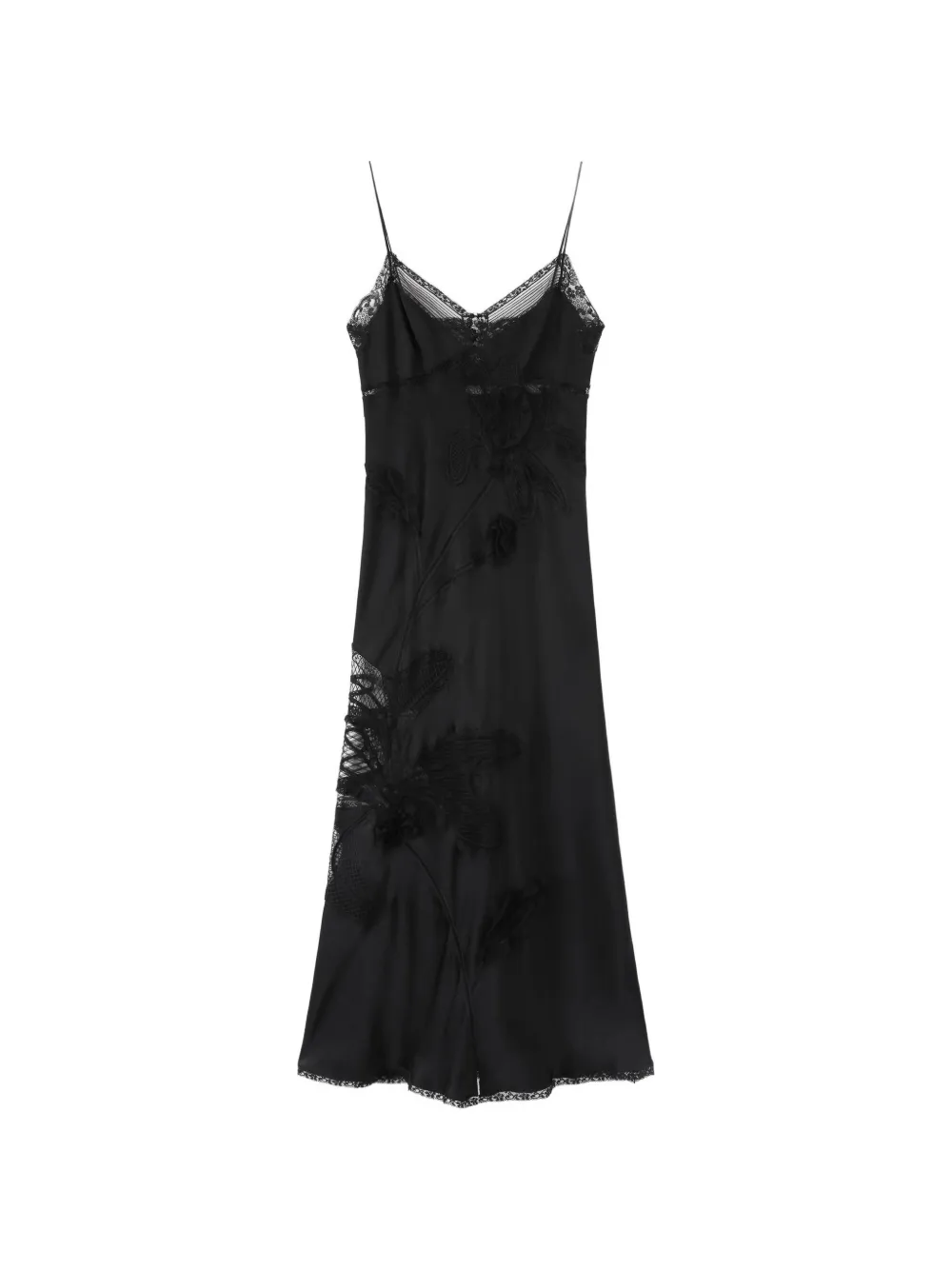 Ermanno Scervino lace-trim floral-appliqué midi dress - Nero