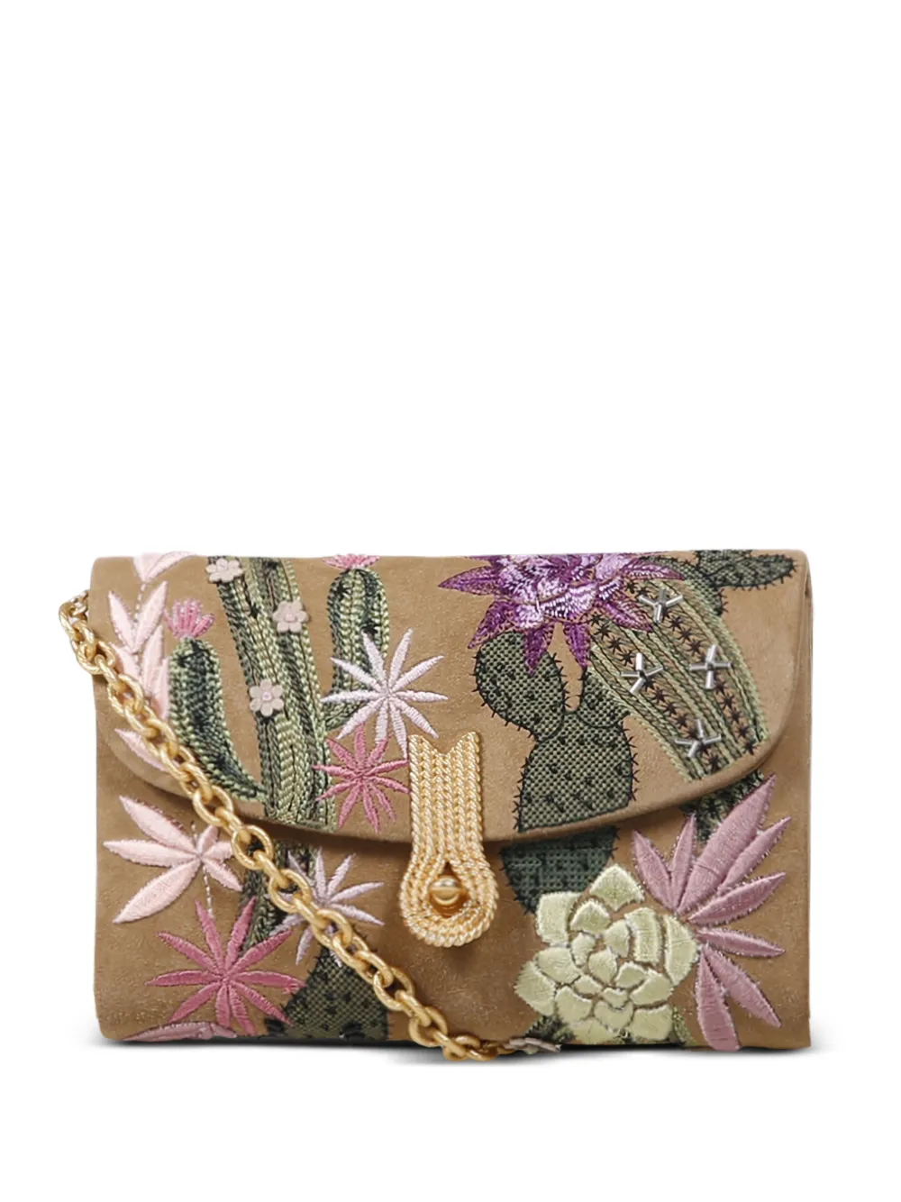 amato daniele Queen Mid Spinoza floral-embroidered clutch bag - Marrone