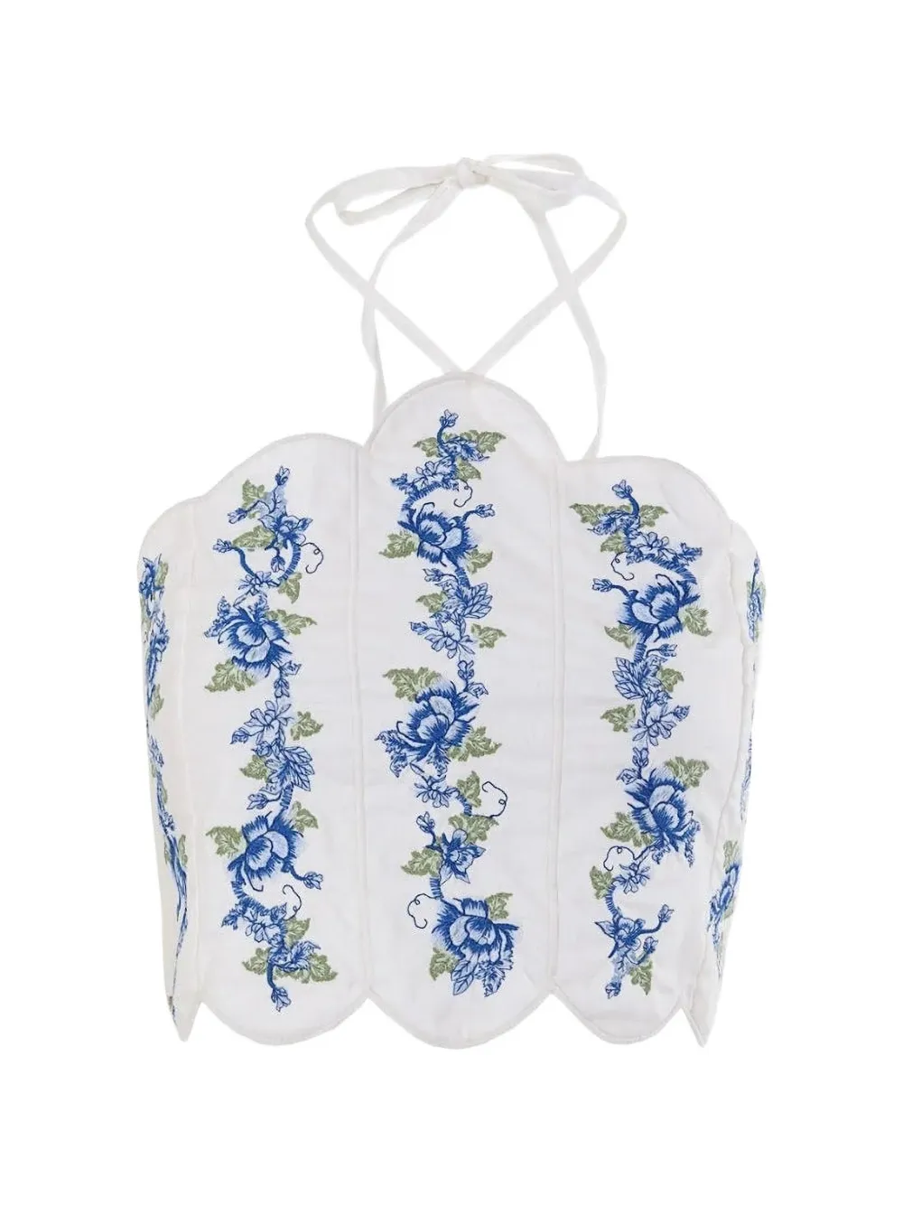 Agua Bendita Nader Serenity floral-embroidered scalloped-edge top - Bianco