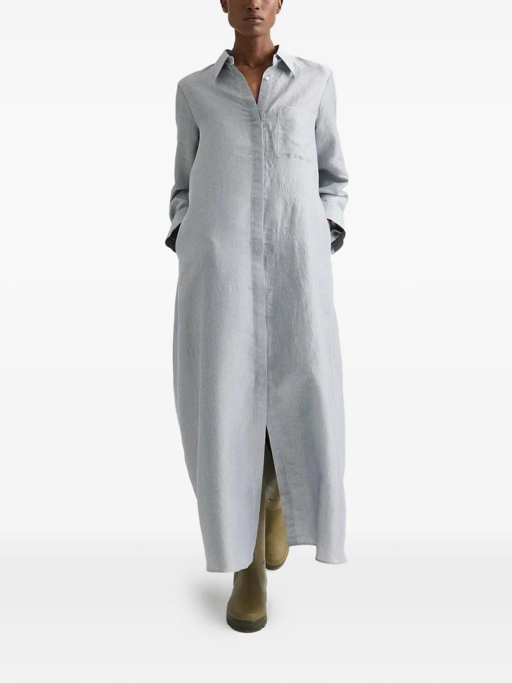 Twp Jenny's Striped Chest-pocket Dress in White, view 2