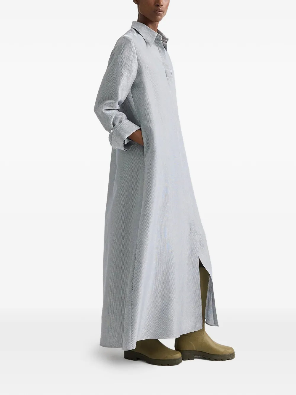 Twp Jenny's Striped Chest-pocket Dress in White, view 3